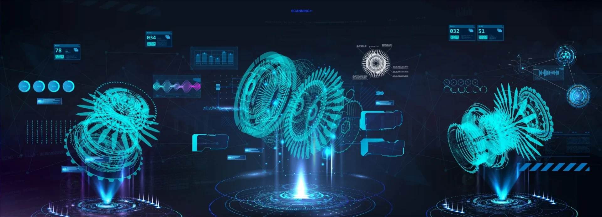 A futuristic image of a blue light and some circles